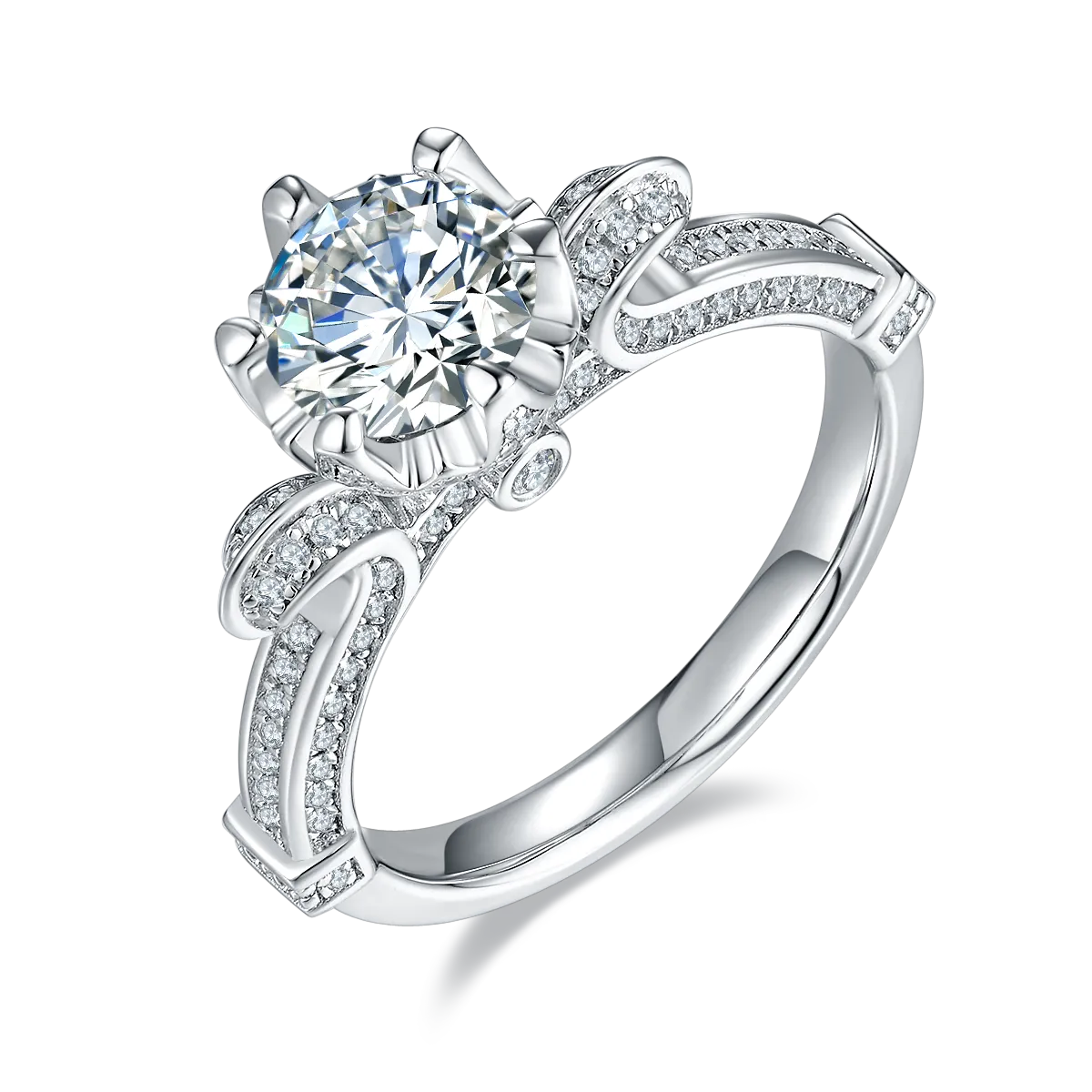 Round Cut Moissanite Crown Engagement Ring