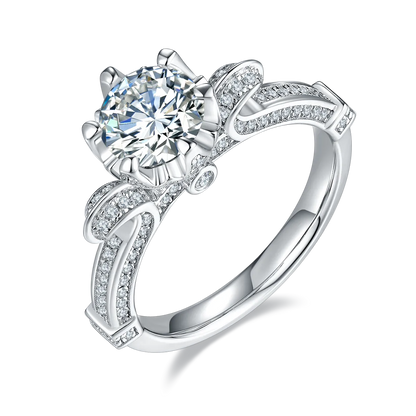 Round Cut Moissanite Crown Engagement Ring