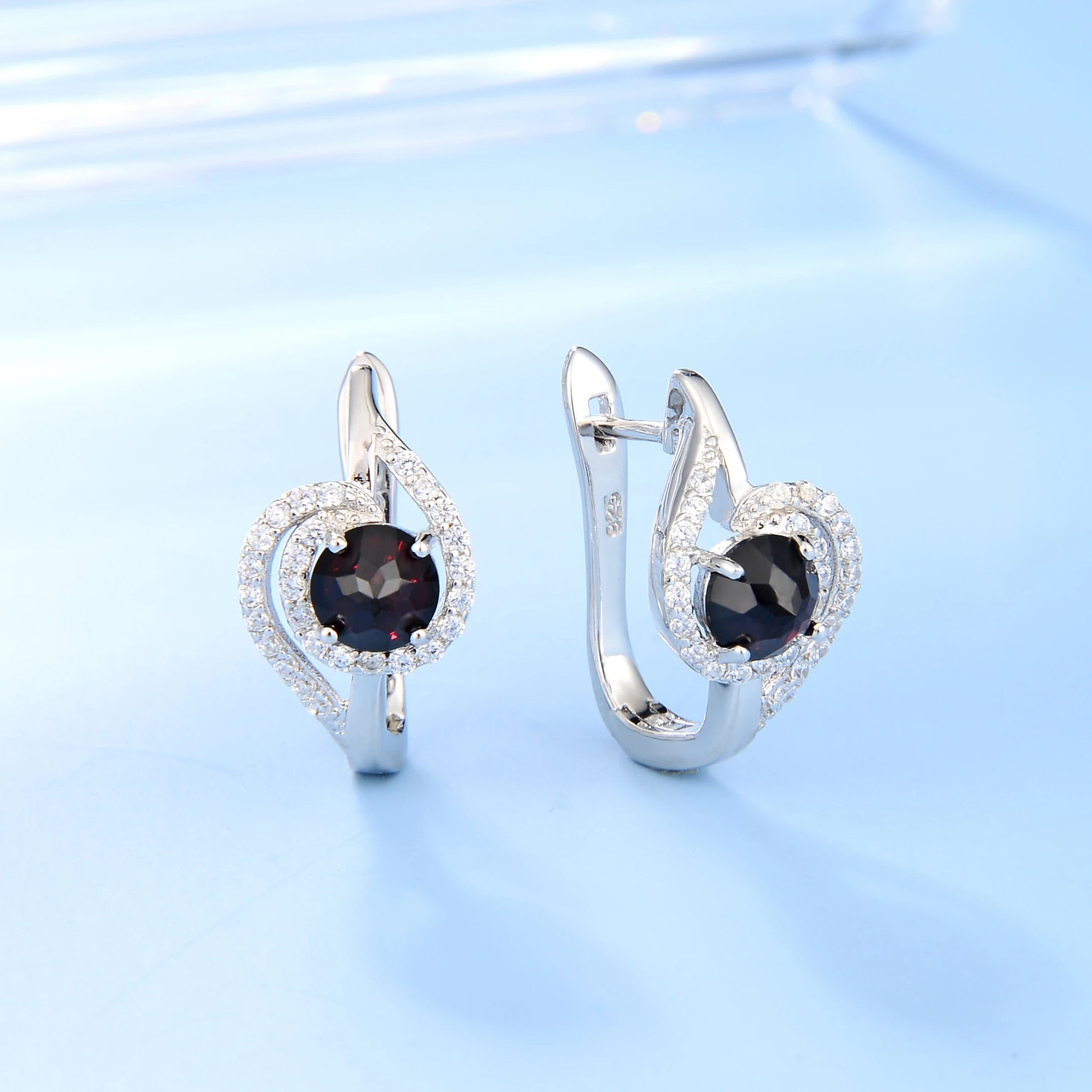 Sterling Silver Black Garnet Stud Earrings - Choosen Jewelry Fine Wedding Accessories