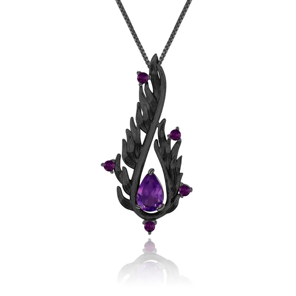 Choosen Jewelry: Handcrafted 925 Sterling Silver Amethyst Angel Wing Pendant Necklace for Women