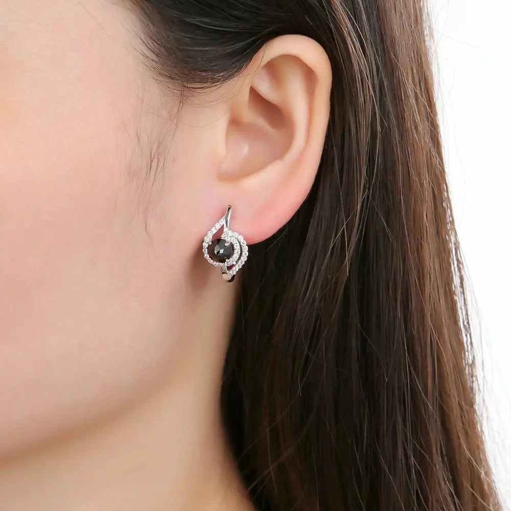 Sterling Silver Black Garnet Stud Earrings - Choosen Jewelry Fine Wedding Accessories