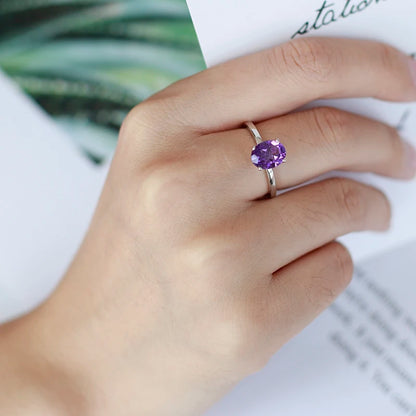 Oval Amethyst Sterling Silver Solitaire Ring - Choosen Jewelry