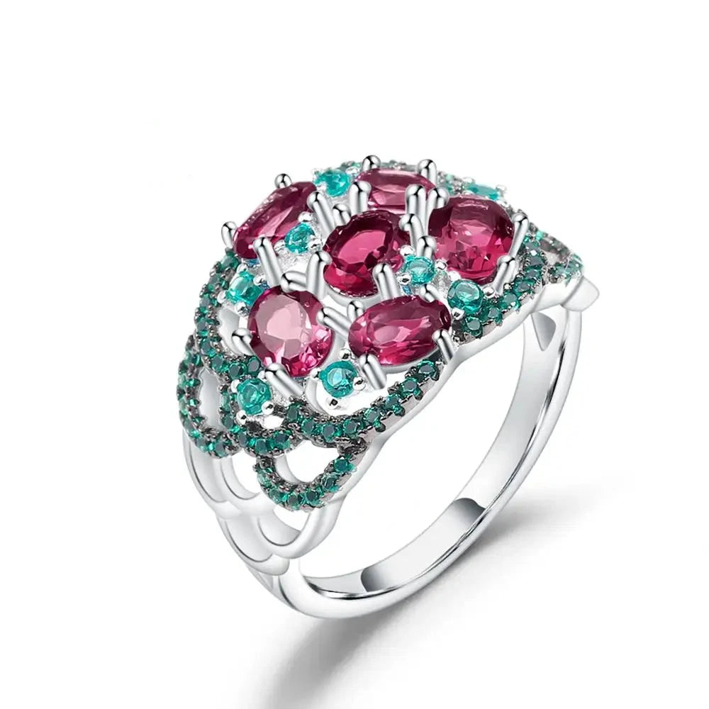 2.3Ct Rhodolite Garnet Art Deco Ring | 925 Sterling Silver | Choosen Jewelry