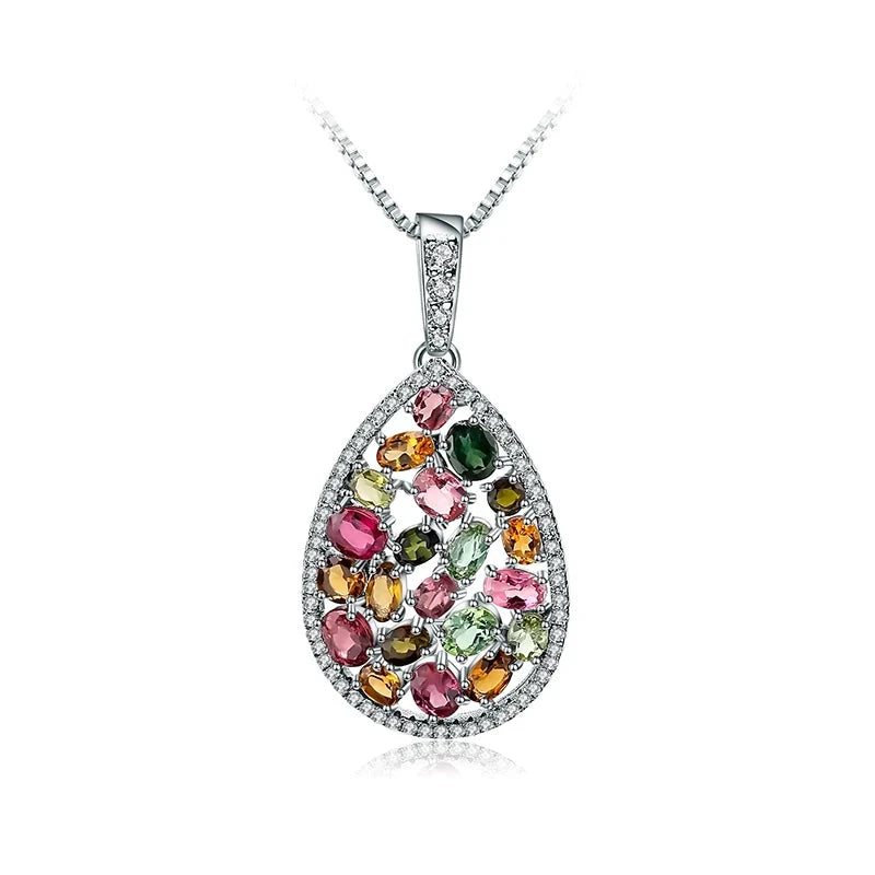 Choosen Jewelry 1.16Ct Natural Tourmaline Pendant Necklace in 925 Sterling Silver