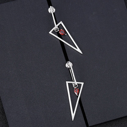 Choosen Jewelry: Elegant 925 Sterling Silver Triangle Garnet Drop Earrings for Women