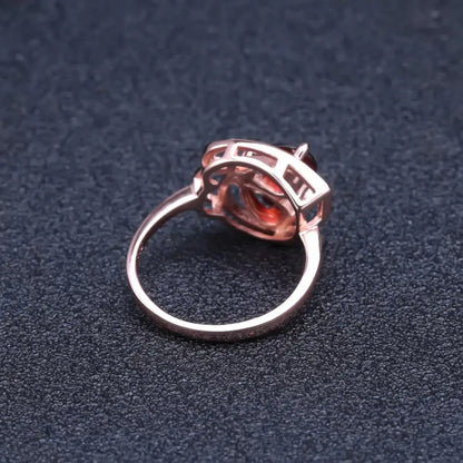 Choosen Jewelry: 925 Sterling Silver Rose Gold Plated Butterfly Ring with Natural Red Garnet