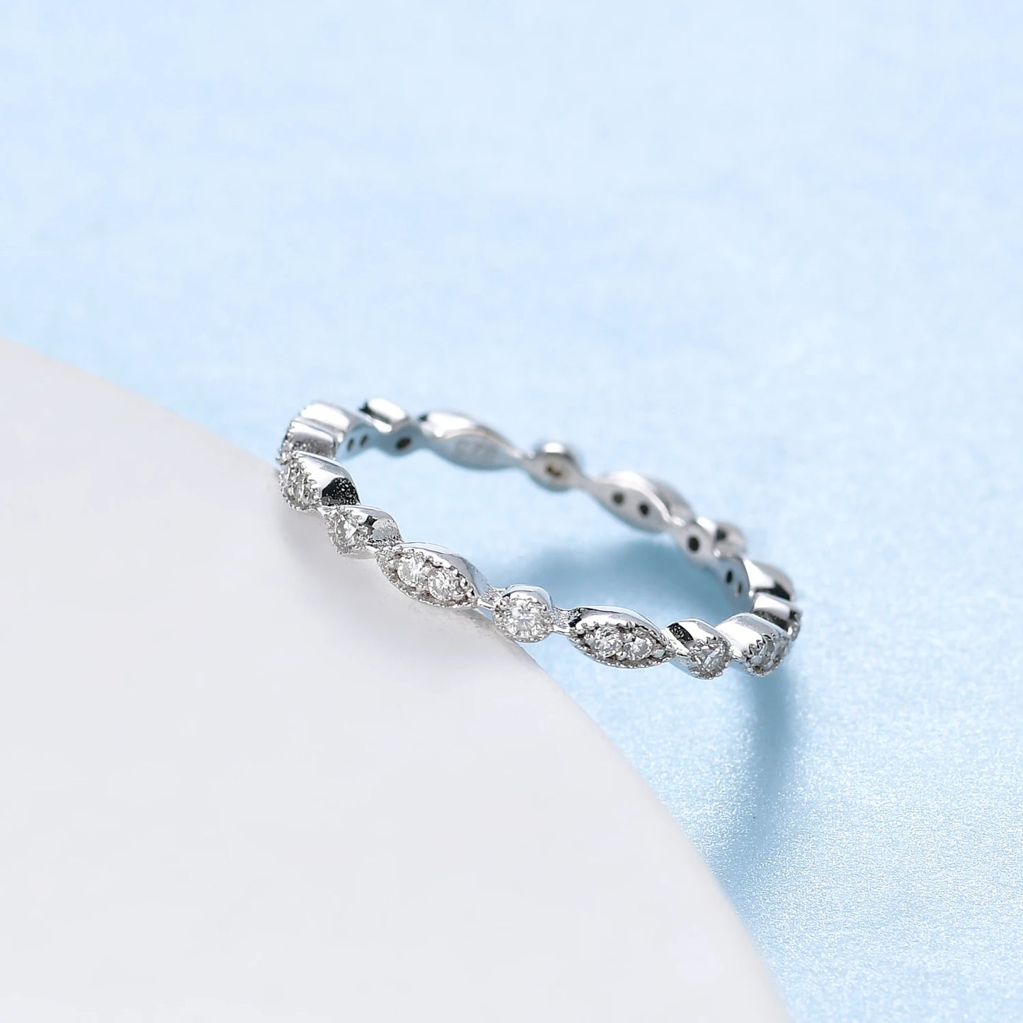 14K White Gold Moissanite Eternity Ring - Choosen Jewelry Vintage Wedding Band