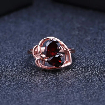 Choosen Jewelry: 925 Sterling Silver Rose Gold Plated Butterfly Ring with Natural Red Garnet