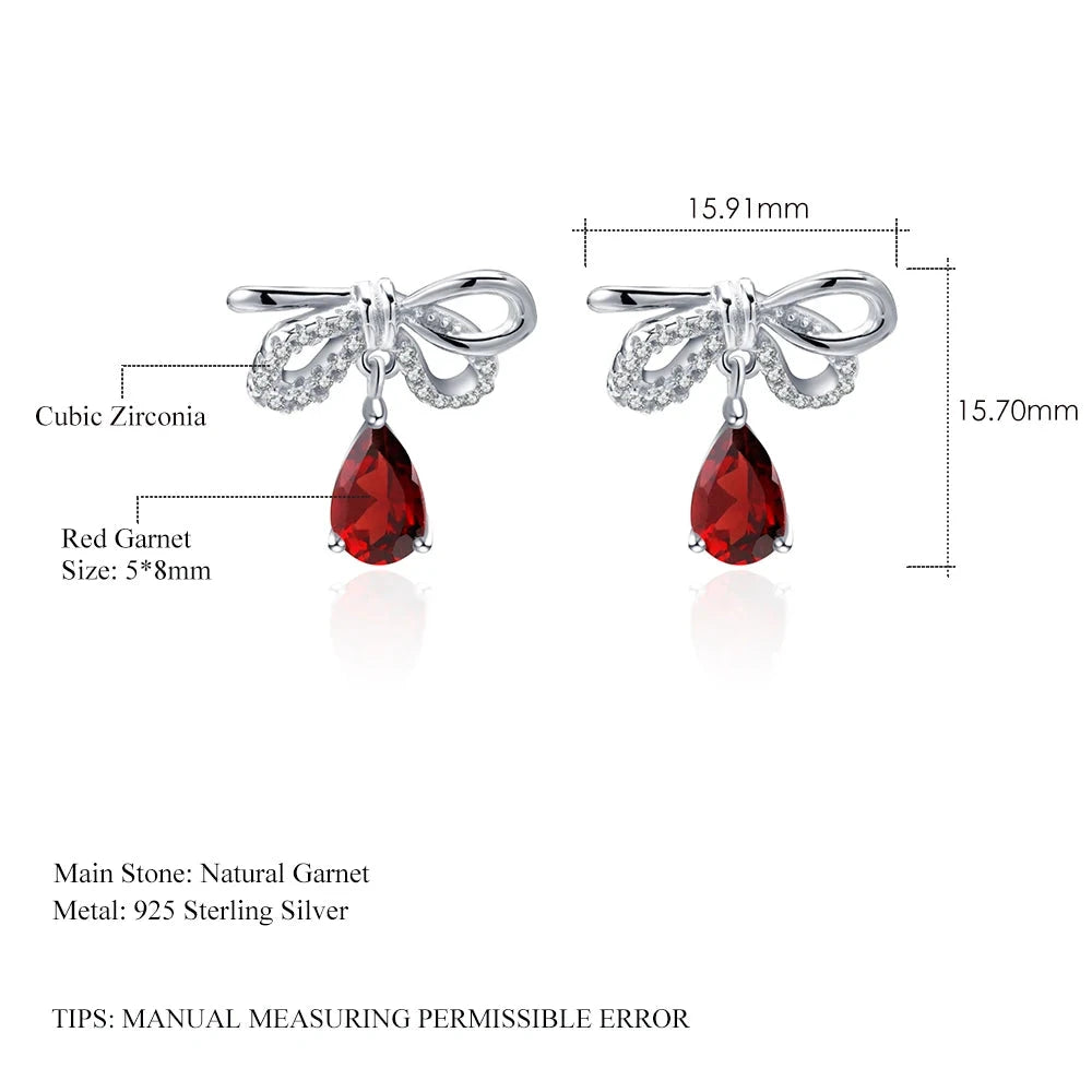 Choosen Jewelry: 2.10Ct Natural Garnet Bow Stud Earrings in 925 Sterling Silver - Fine Jewelry for Women