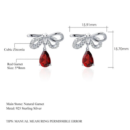 Choosen Jewelry: 2.10Ct Natural Garnet Bow Stud Earrings in 925 Sterling Silver - Fine Jewelry for Women