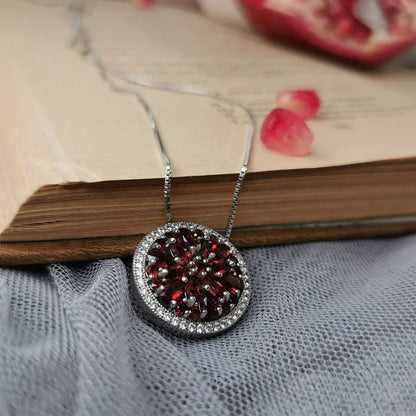 Sterling Silver Red Garnet Pendant Necklace | Choosen Jewelry Fine Wedding Accessories