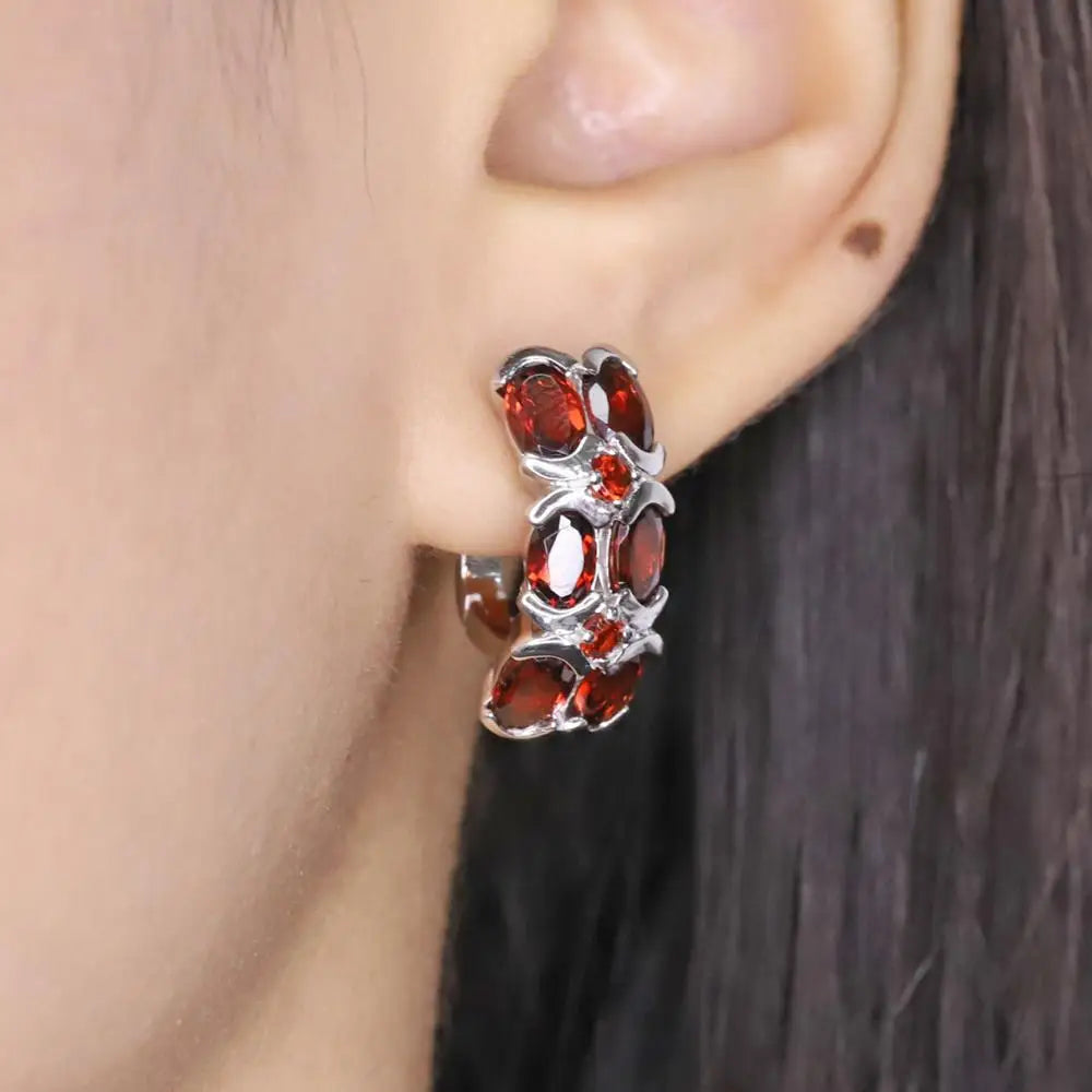 Natural Garnet Clip Earrings in 925 Sterling Silver - Choosen Jewelry