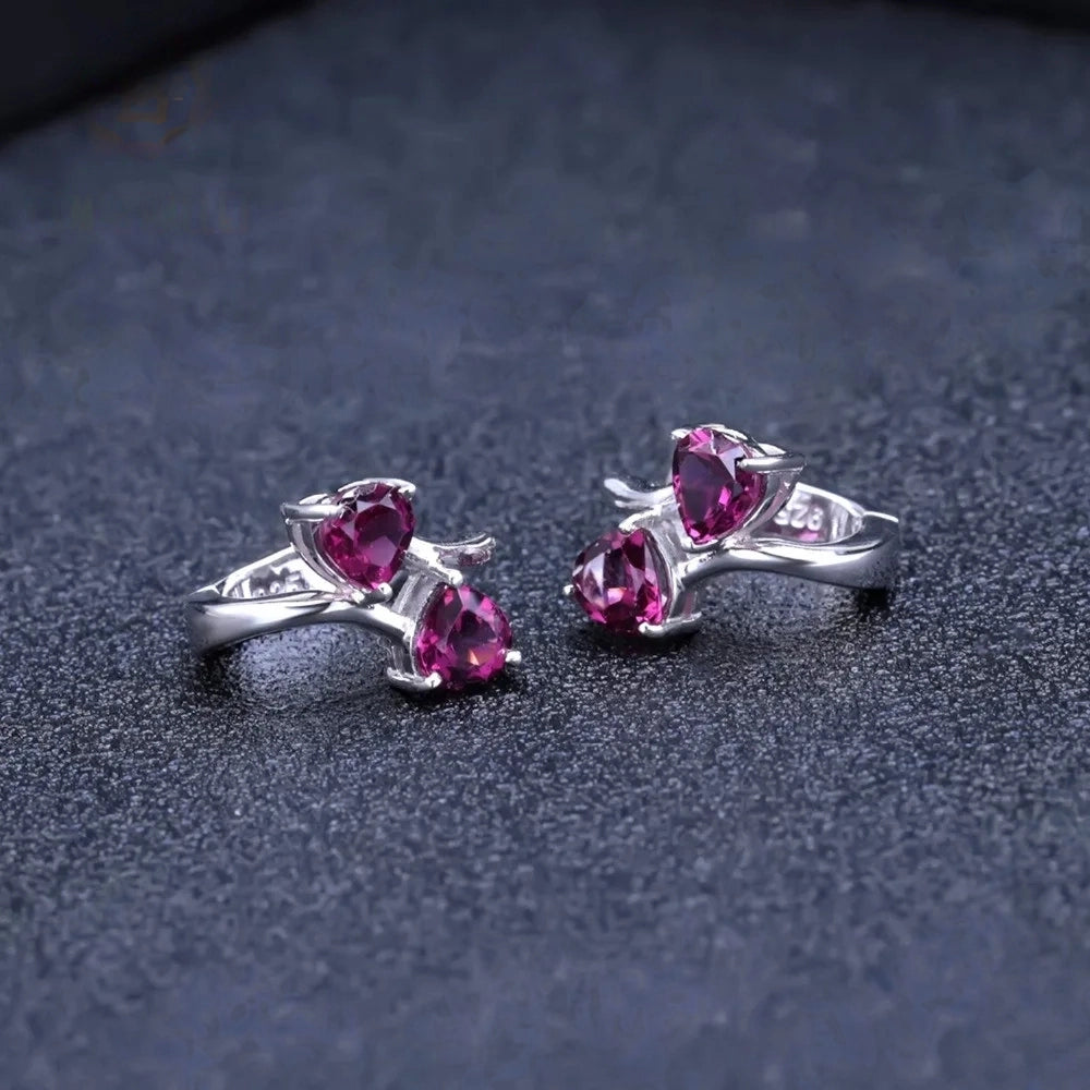 Heart-Shaped Rhodolite Garnet Stud Earrings in Sterling Silver | Choosen Jewelry