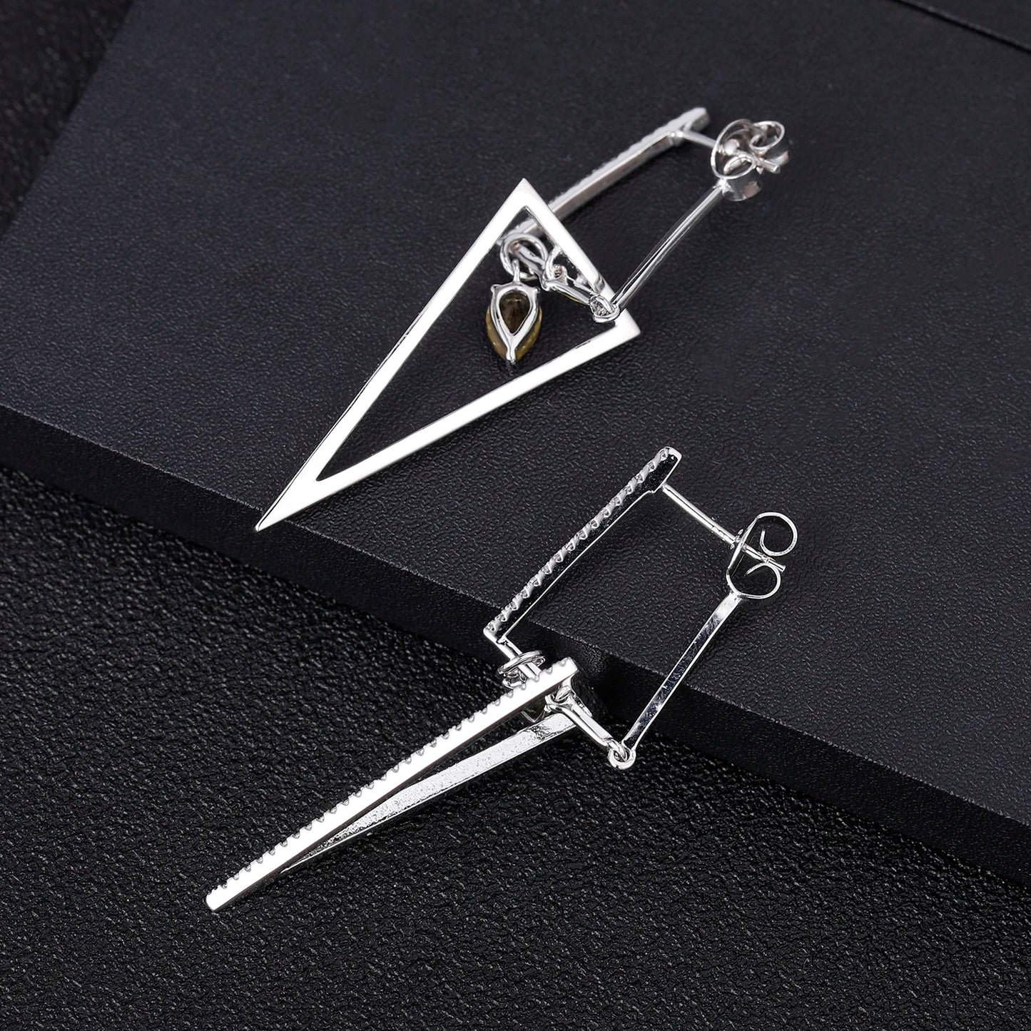 Sterling Silver Citrine Triangle Drop Earrings - Choosen Jewelry Punk Geometric Design