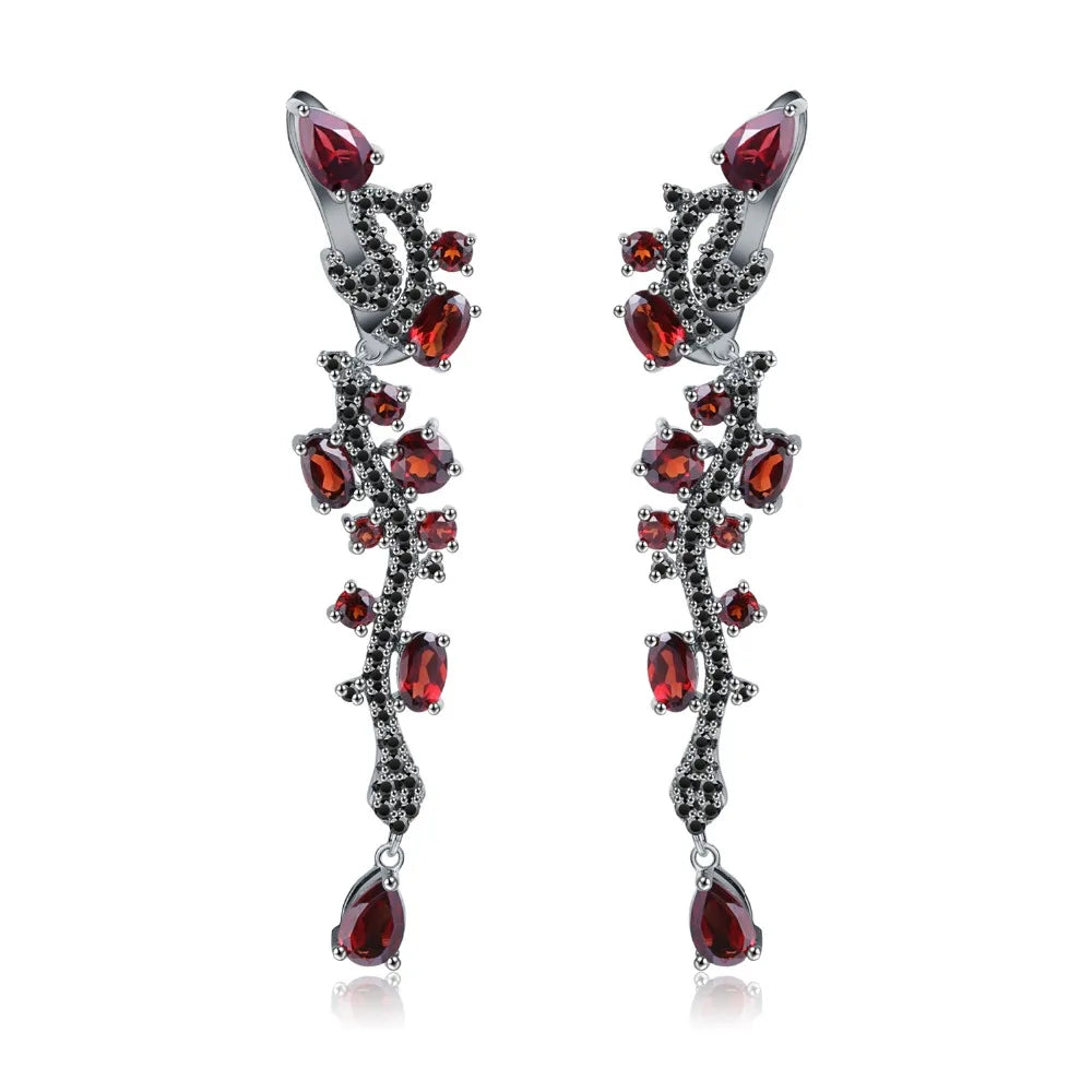 Vintage Red Garnet Drop Earrings in 925 Sterling Silver by Choosen Jewelry