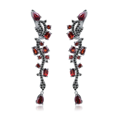 Vintage Red Garnet Drop Earrings in 925 Sterling Silver by Choosen Jewelry