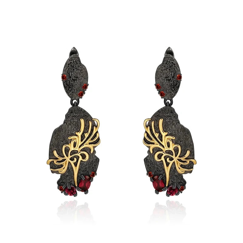 925 Sterling Silver Garnet Flower Drop Earrings | Choosen Jewelry