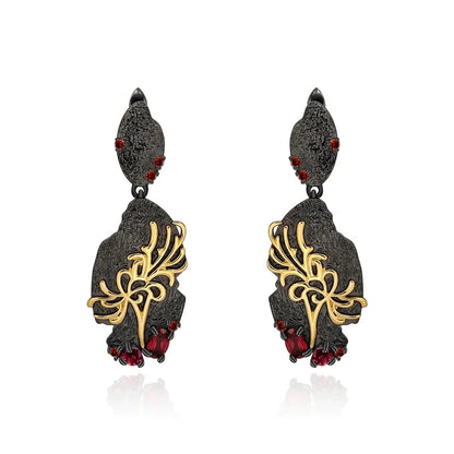 925 Sterling Silver Garnet Flower Drop Earrings | Choosen Jewelry