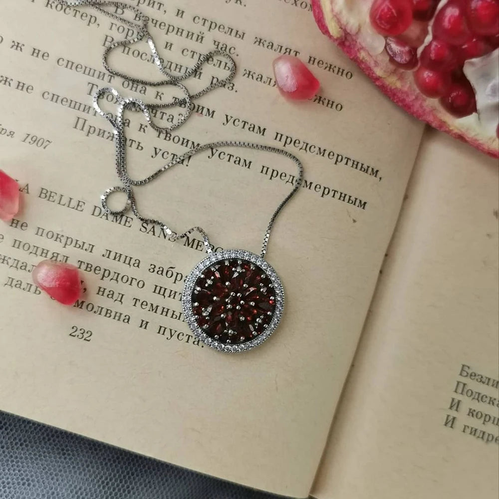 Sterling Silver Red Garnet Pendant Necklace | Choosen Jewelry Fine Wedding Accessories