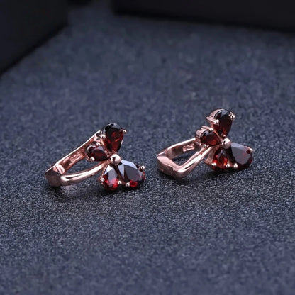 Rose Gold Butterfly Garnet Stud Earrings - 925 Sterling Silver | Choosen Jewelry