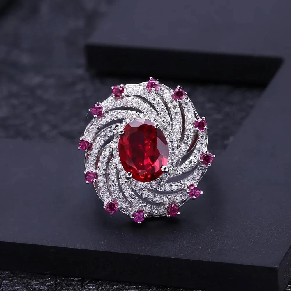 Vintage Ruby and CZ Sterling Silver Spiral Ring by Choosen Jewelry