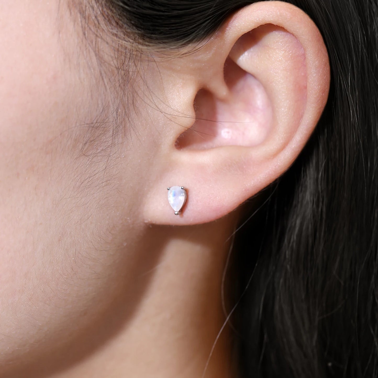 Choosen Jewelry: Pear-Shaped Milky Blue Moonstone Stud Earrings in 925 Sterling Silver, June Birthstone