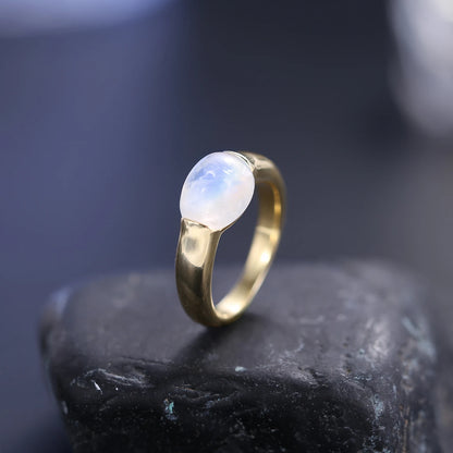 June Birthstone Rainbow Moonstone Promise Ring - 925 Sterling Silver, 18K Gold Plated - Choosen Jewelry