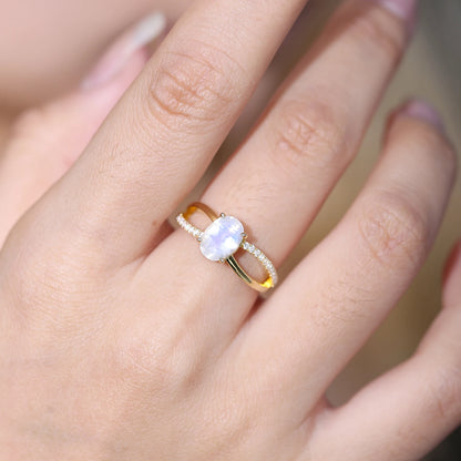 Elegant 18K Gold Filled Moonstone X-shaped Engagement Ring with Sparkling CZ in 925 Sterling Silver - Handmade Jewelry - Perfect Gift for Women