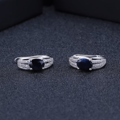 Oval Cut Sapphire Lever Back Stud Earrings in 925 Sterling Silver