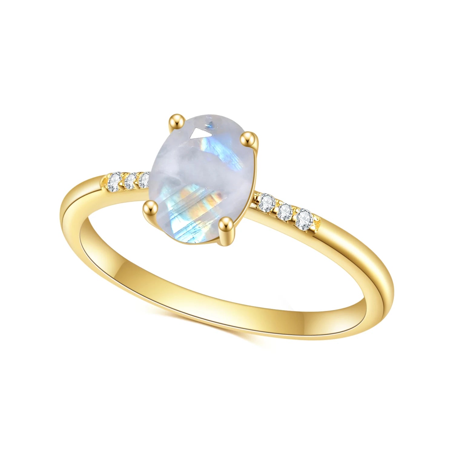 Elegant 18K Gold Filled Moonstone Engagement Ring with CZ in 925 Sterling Silver - Handmade Jewelry - Perfect Gift for Women