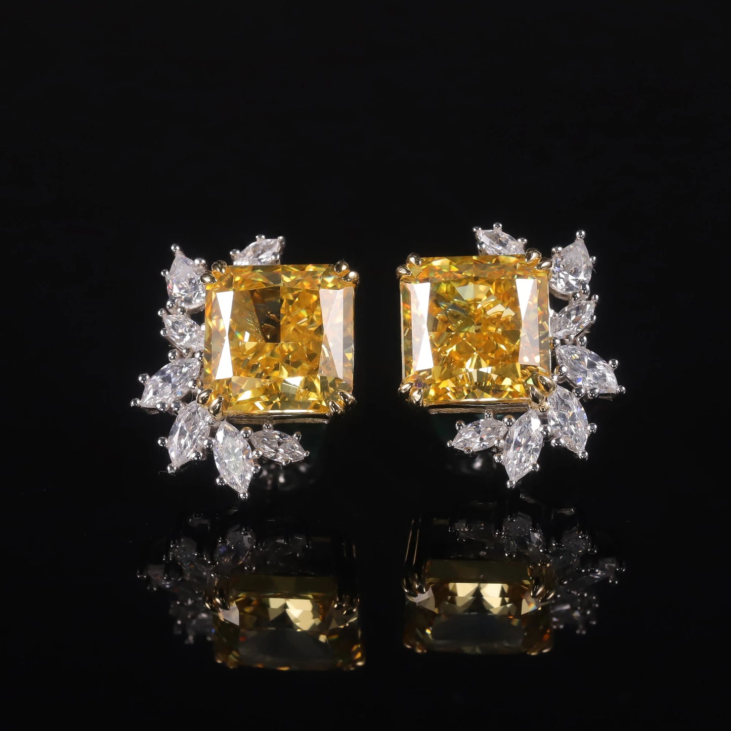 Choosen Jewelry: Vintage-Style Yellow CZ Stud Earrings in 925 Sterling Silver