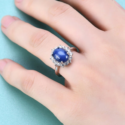 Choosen Jewelry: Lab Blue Lindy Star Sapphire Halo Cocktail Ring in Sterling Silver