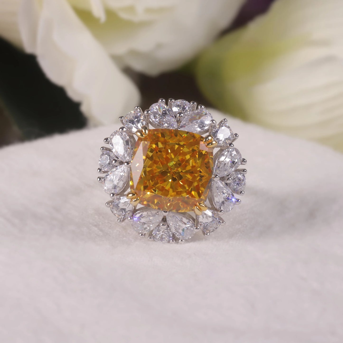 Choosen Jewelry: Art Deco 925 Sterling Silver Engagement Ring with Yellow CZ Diamond