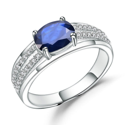 1.3Ct Blue Sapphire Split Shank Engagement Ring  in 925 Sterling Silver