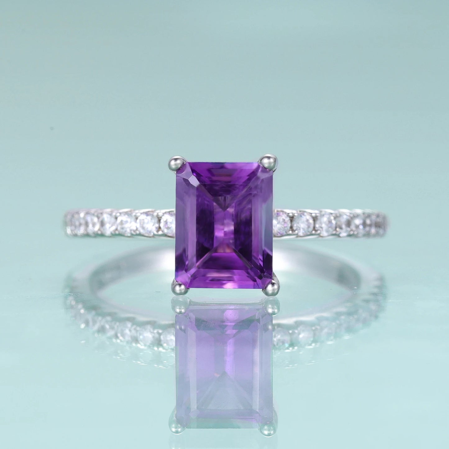 Emerald Cut Amethyst Solitaire Engagement Ring - Choosen Jewelry 925 Sterling Silver