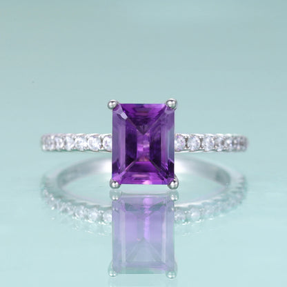 Emerald Cut Amethyst Solitaire Engagement Ring - Choosen Jewelry 925 Sterling Silver