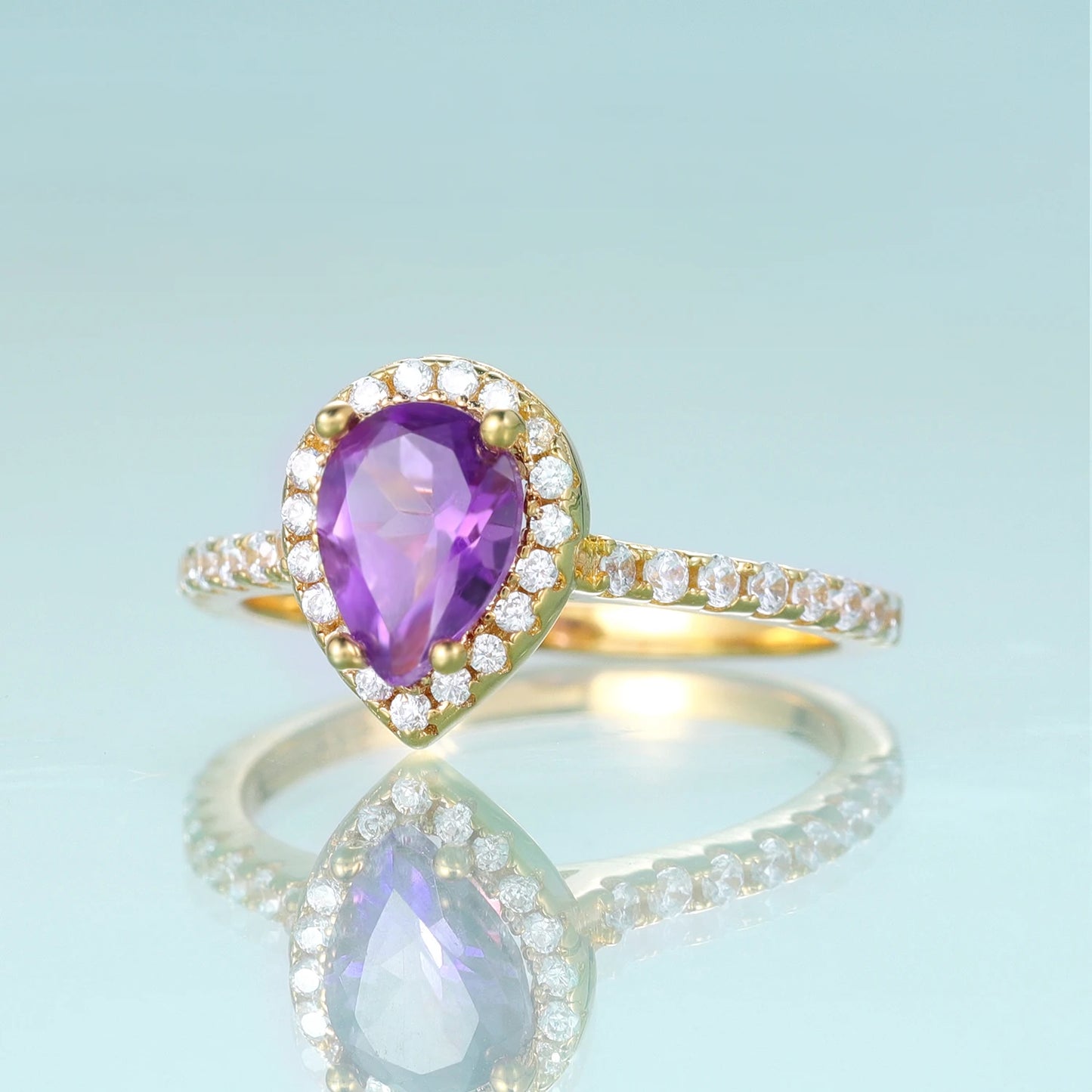 Pear Amethyst Halo Ring 925 Sterling Silver - Choosen Jewelry Engagement Promise Ring