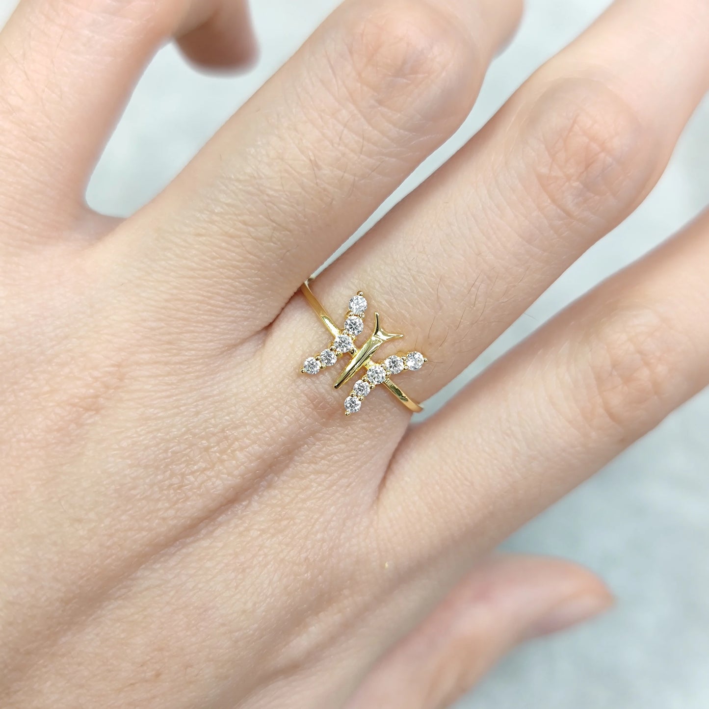 Gold Butterfly Moissanite Ring - Sterling Silver Wedding Band by Choosen Jewelry