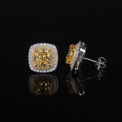 925 Sterling Silver Halo Stud Earrings with Yellow CZ - Choosen Jewelry Fine Unisex Engagement Earrings