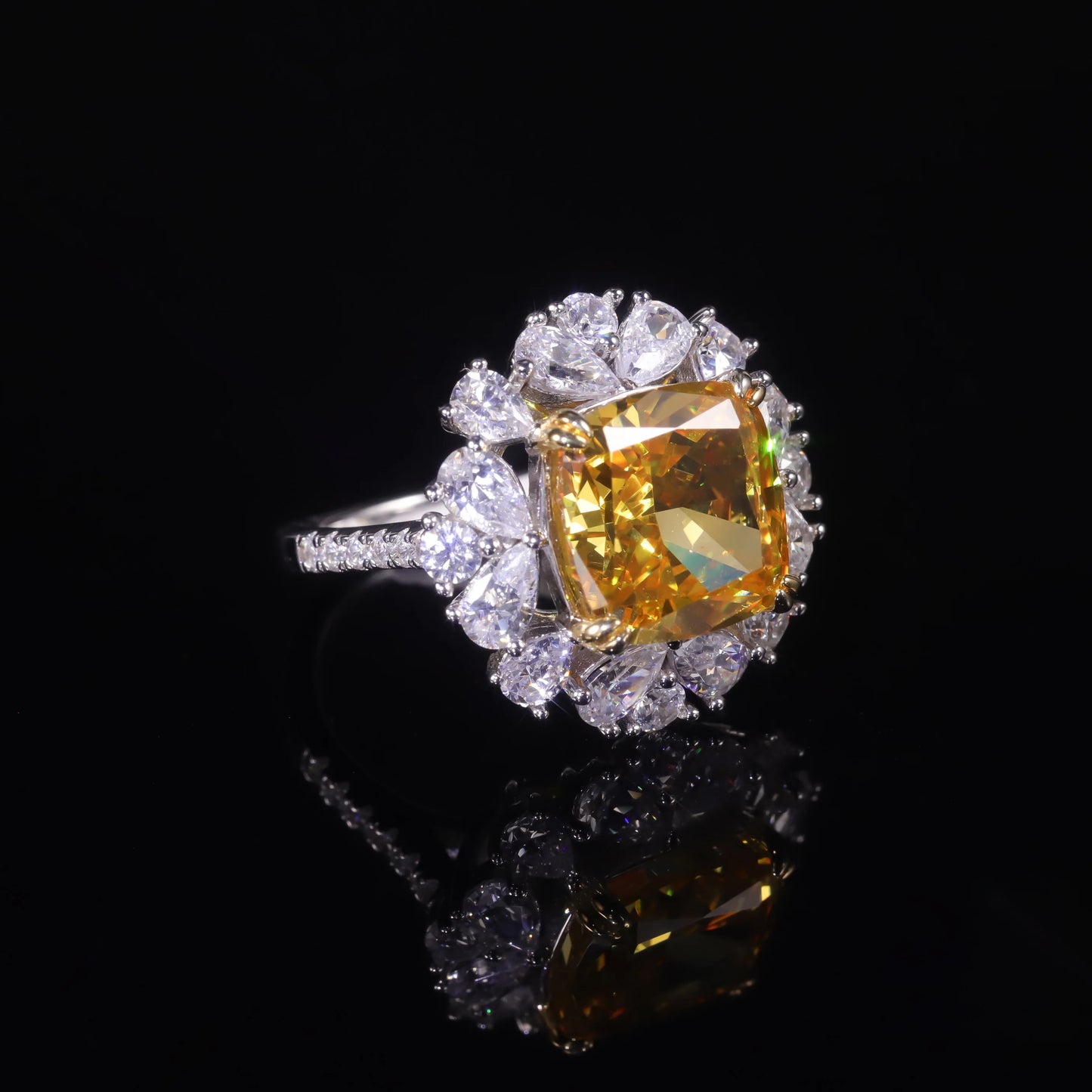 Choosen Jewelry: Art Deco 925 Sterling Silver Engagement Ring with Yellow CZ Diamond