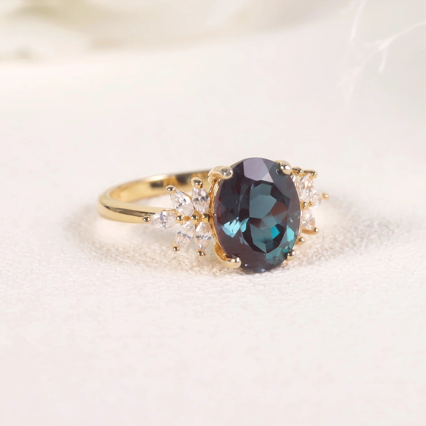 Color-Changing Lab Alexandrite Engagement Ring | 14K Gold Plated 925 Sterling Silver | Choosen Jewelry