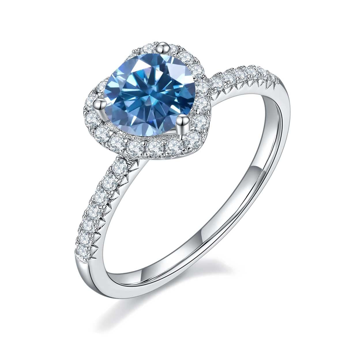 Heart Shaped  Blue Moissanite Ring