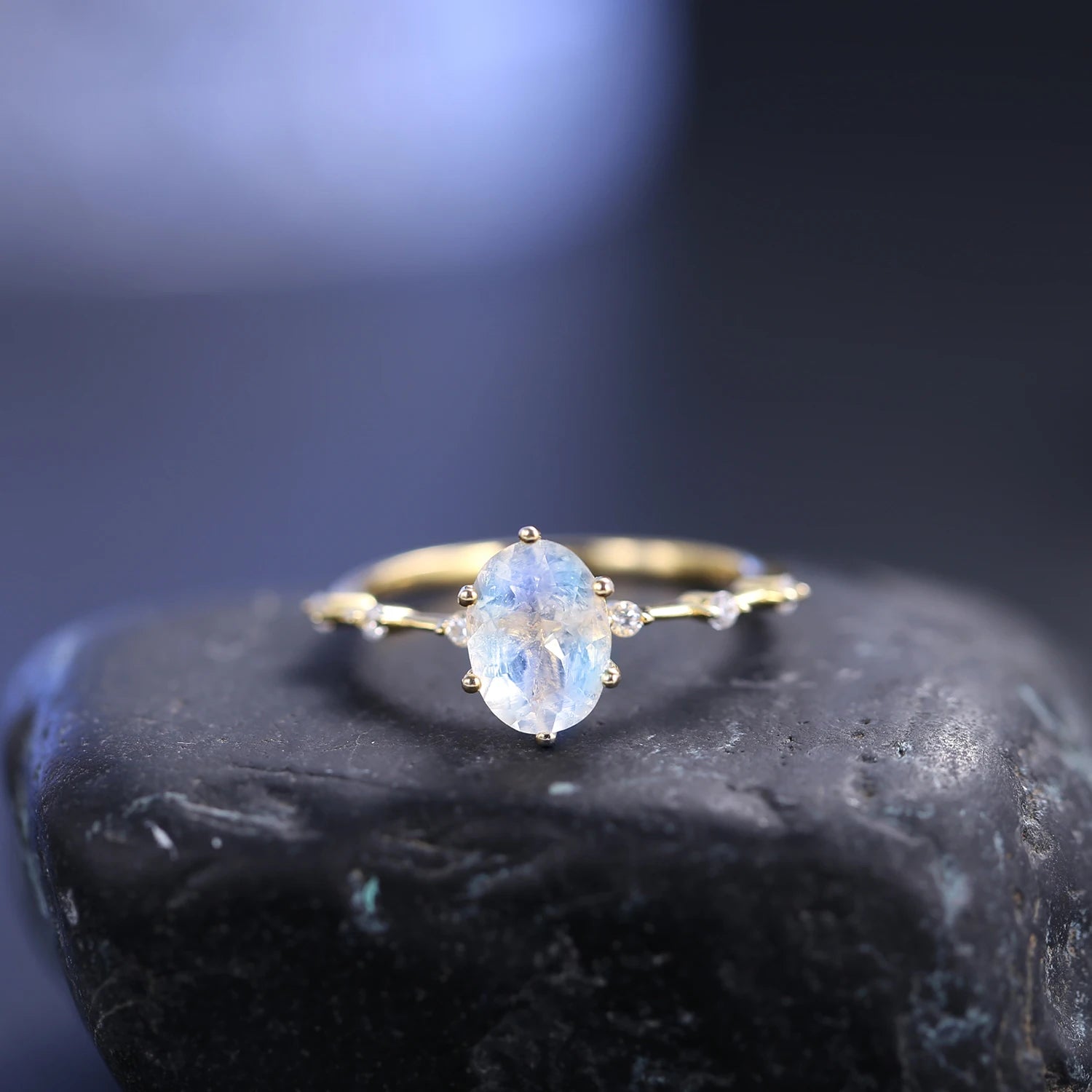 Elegant Moonstone Ring | 925 Sterling Silver with Gold Plating | Handcrafted Women's Gemstone Jewelry | Unique Gift Idea