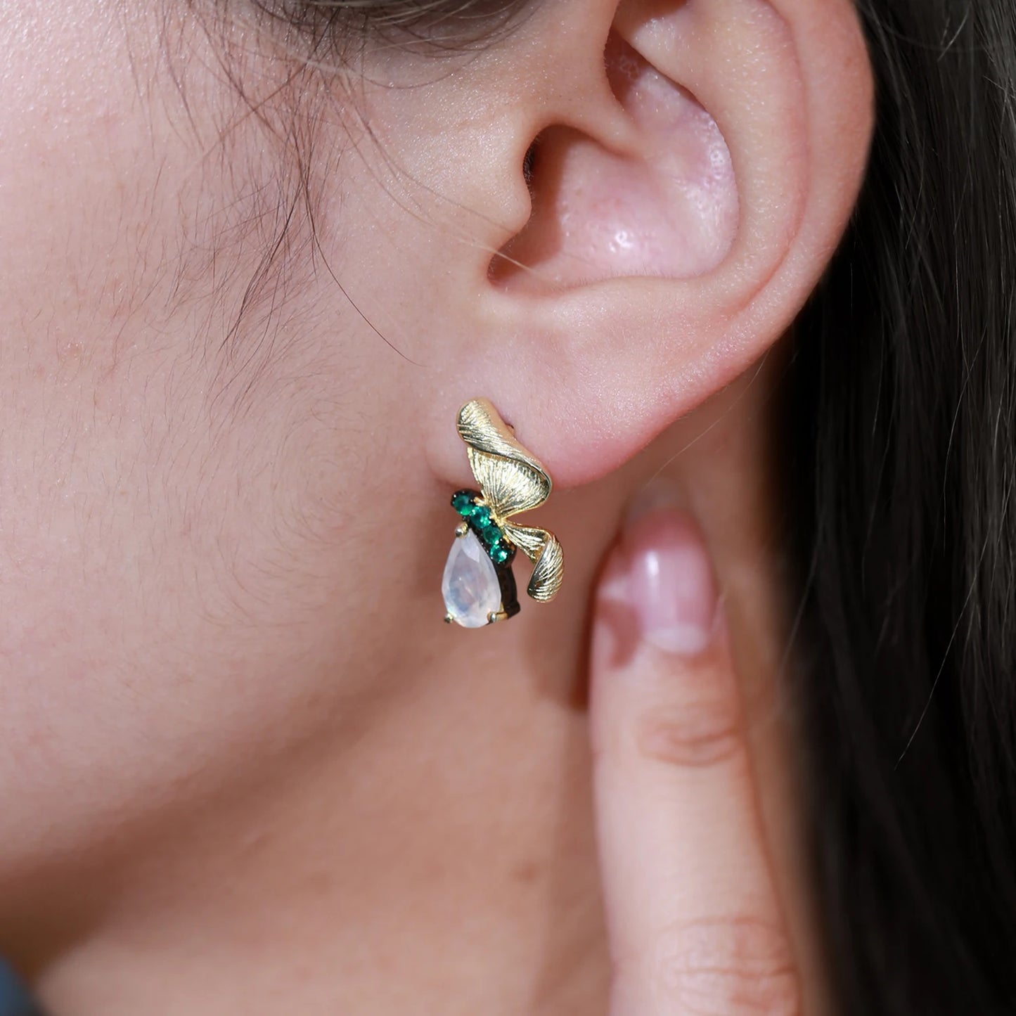 Dainty Moonstone Leaf Stud Earrings | 925 Sterling Silver | Choosen Jewelry