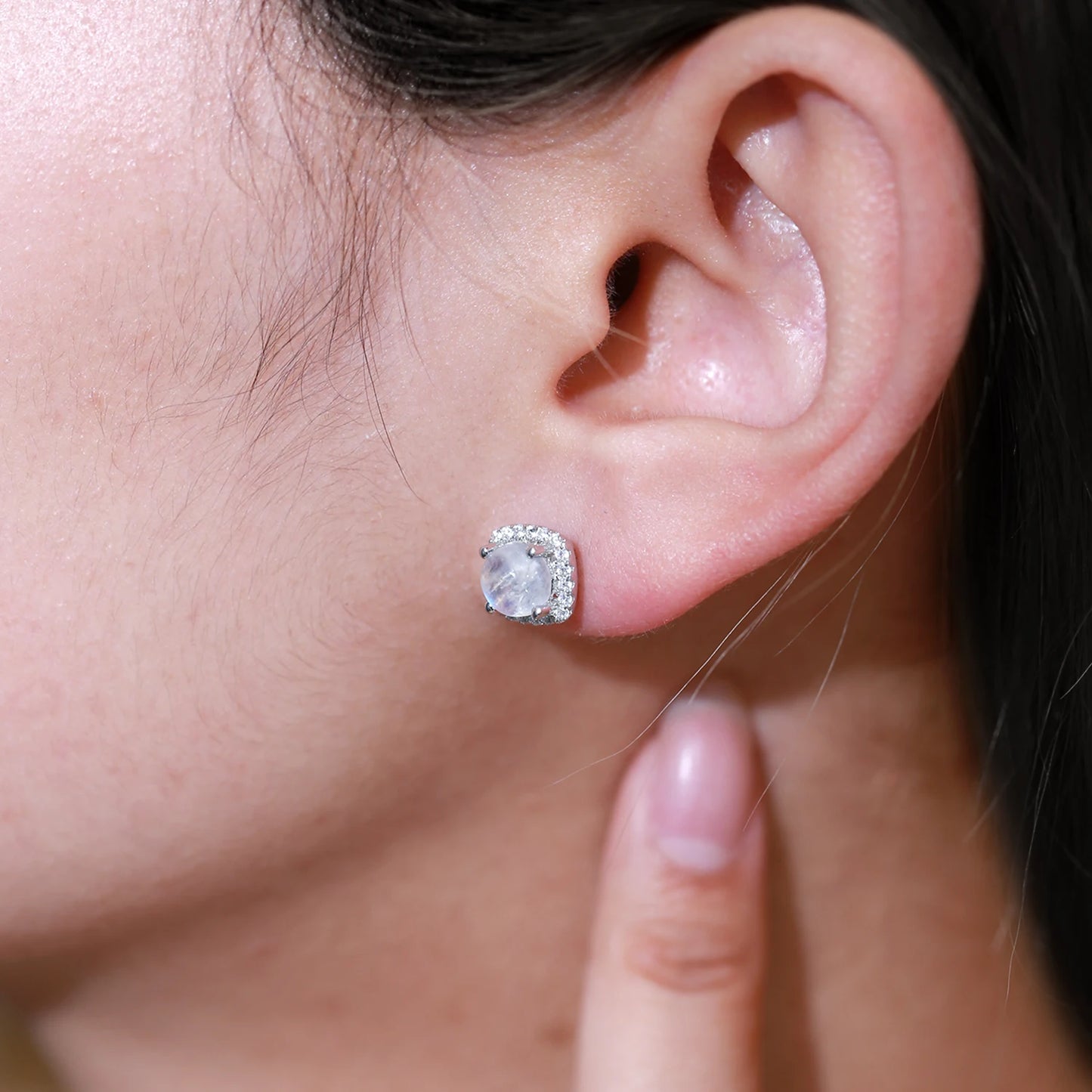 June Birthstone Moonstone Halo Stud Earrings | 925 Sterling Silver | Choosen Jewelry