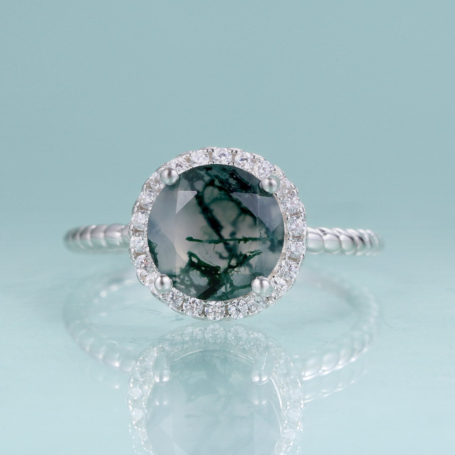 1.98 CT Moss Agate Engagement ring