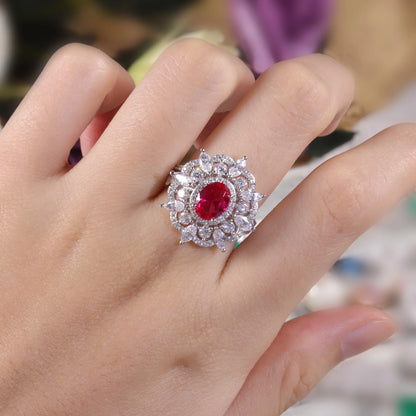 Vintage Art Deco Ruby Engagement Ring - 925 Sterling Silver - Choosen Jewelry