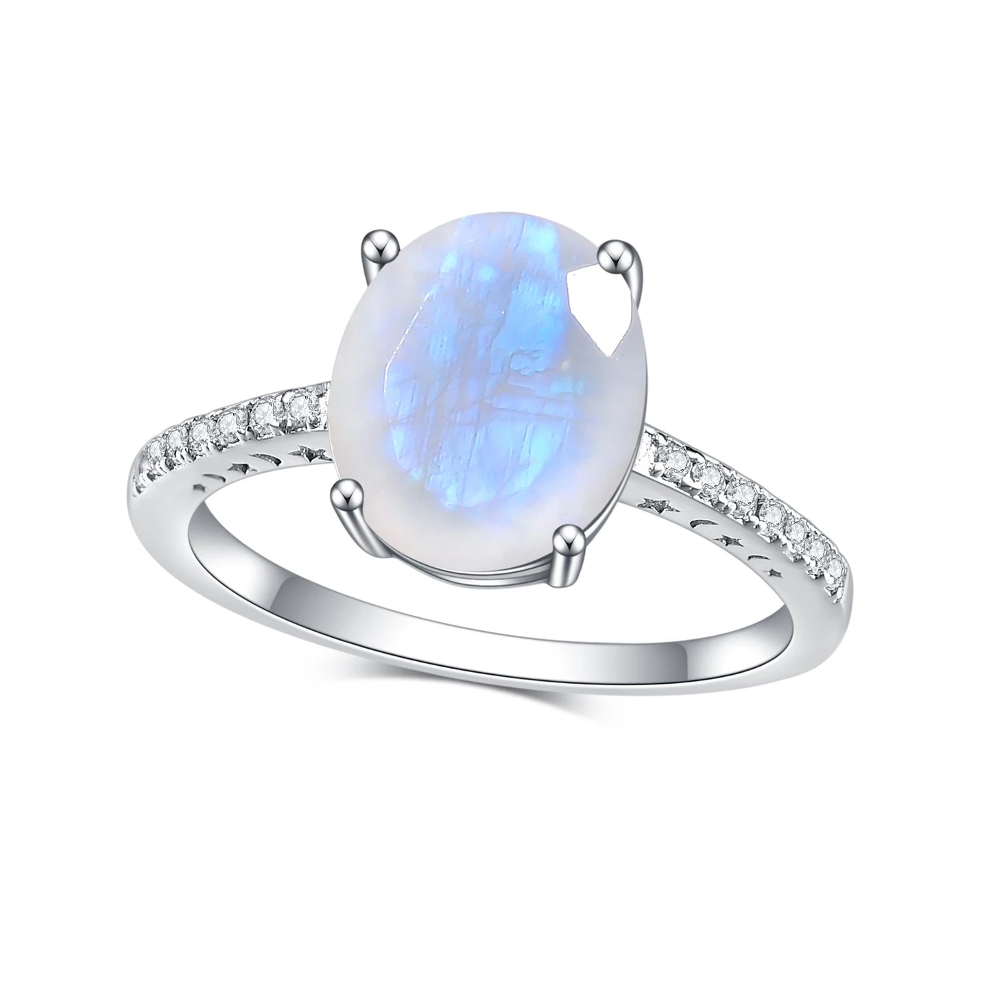 Elegant 8x10mm Moonstone Engagement Ring for Women, Promise Bridal Jewelry in 925 Sterling Silver, Perfect Gift for Her, Milky Blue Stone