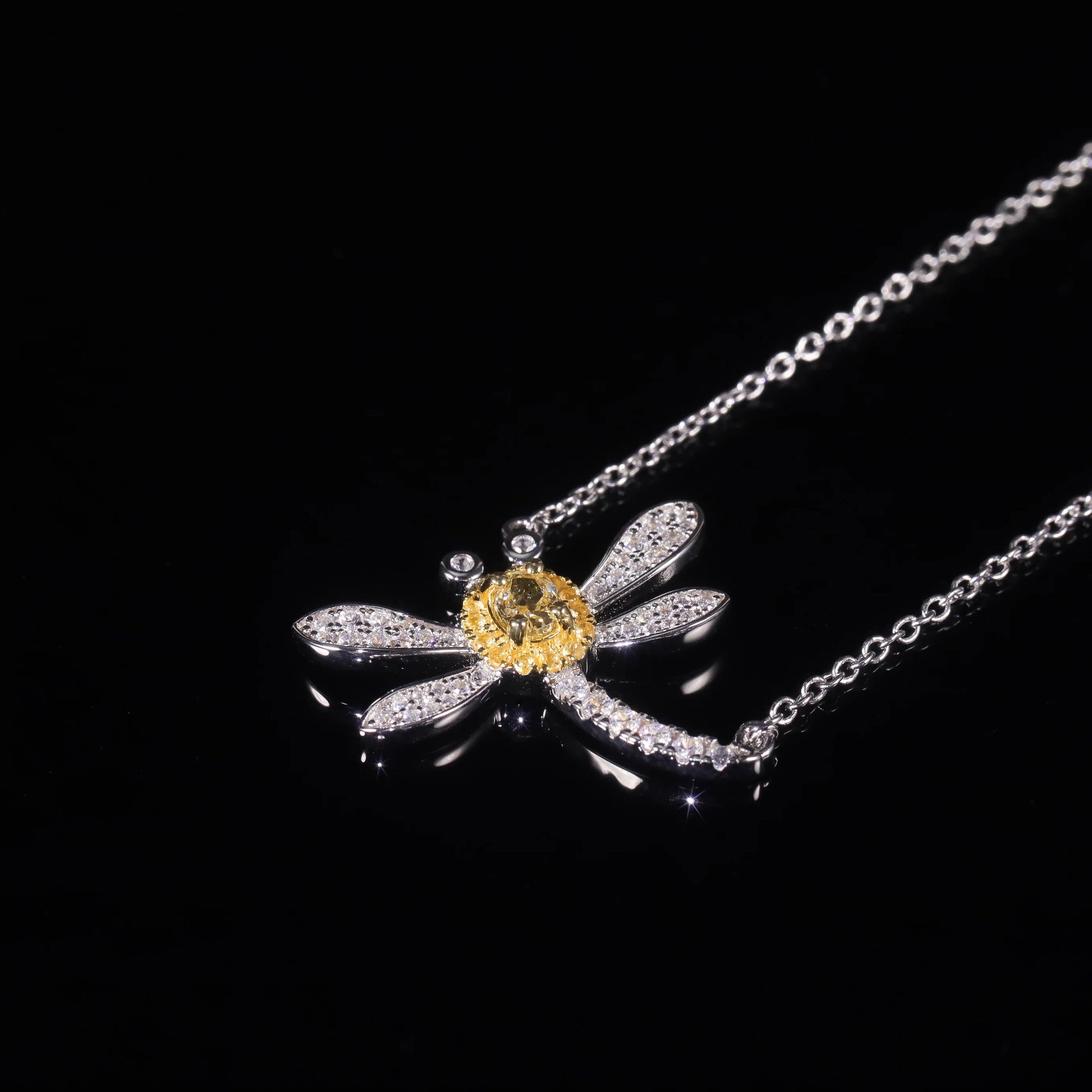 Sterling Silver Dragonfly Pendant Necklace with Yellow CZ - Choosen Jewelry