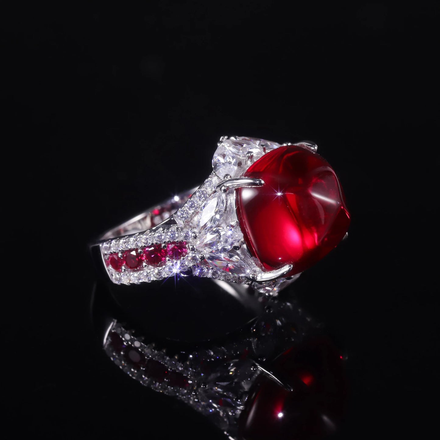 Vintage Art Deco Lab Ruby Ring - 925 Sterling Silver - Choosen Jewelry